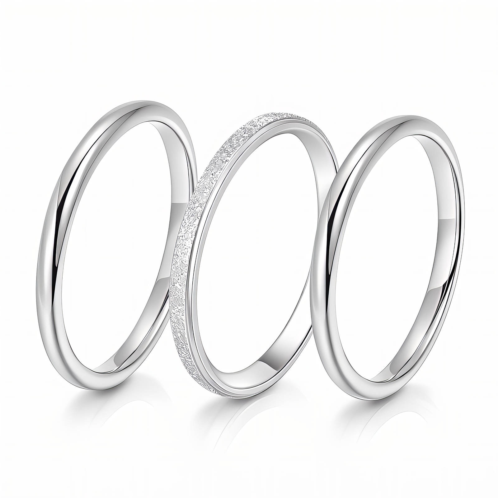 SYLVIENE Sada prstenů Pure & Textured Silver Velikost: 6,5/53
