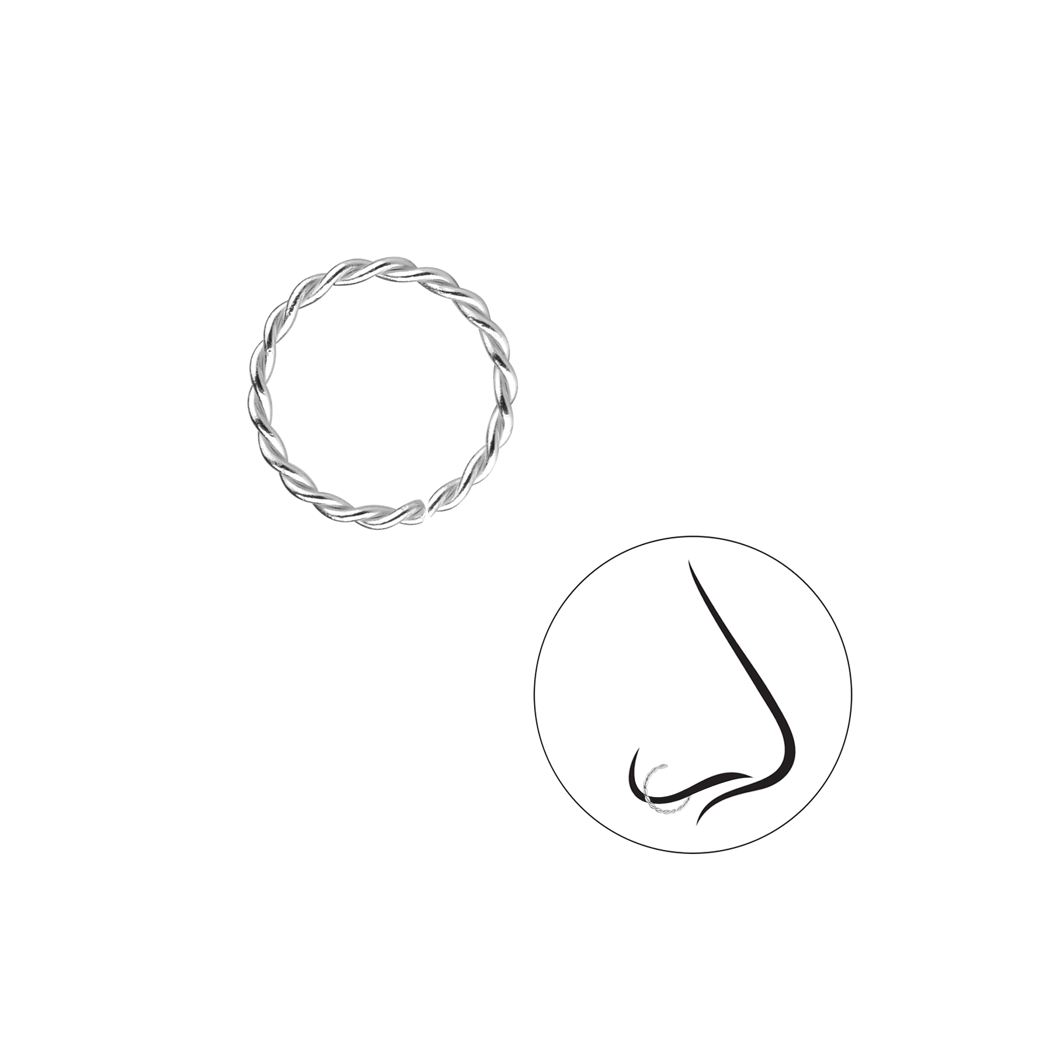 Levně SYLVIENE Stříbrný Twisted kroužek do nosu 10 mm Ag 925/1000