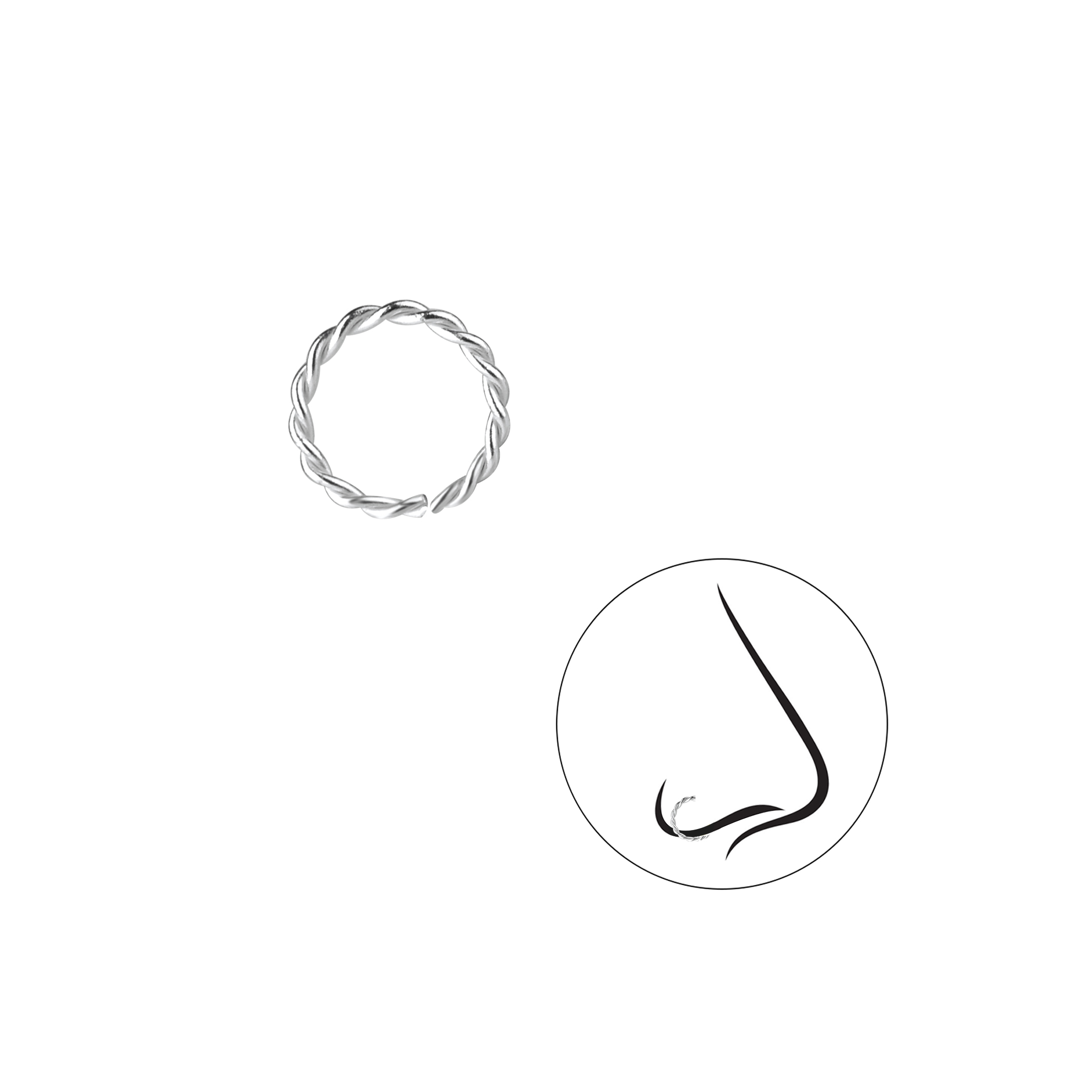 Levně SYLVIENE Stříbrný twisted kroužek do nosu 8 mm Ag 925/1000