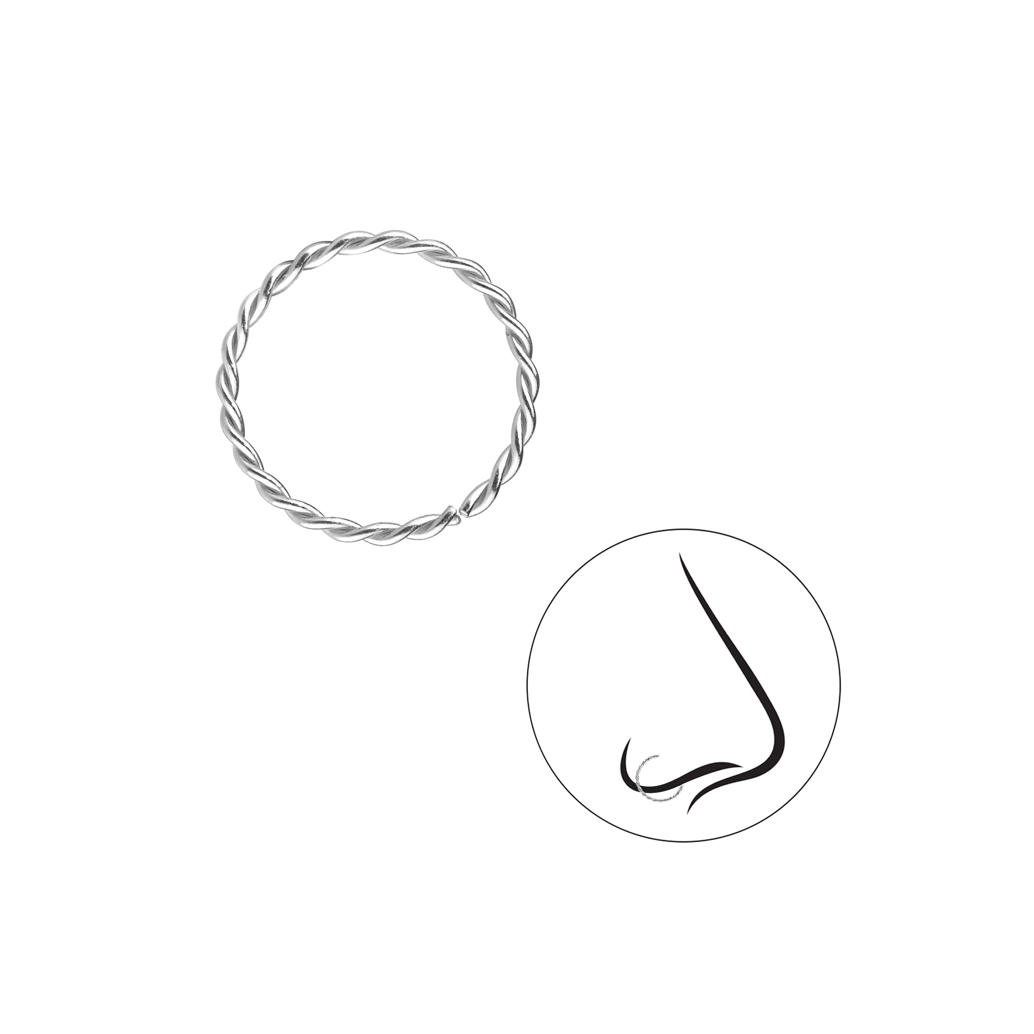 Levně SYLVIENE Stříbrný Twisted kroužek do nosu 12 mm Ag 925/1000