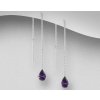 Stříbrné provlékací řetízkové náušnice Kapka se Zirkonem Purple  Ag 925/1000