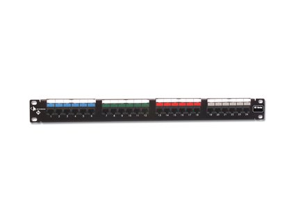 1U Patch panel 24x Cat 5e, nestíněný, plně osazený, černý