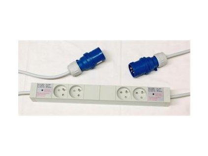 PDU 2x5m kabel IEC309  16A/230V zástrčkou , 2x2 zásuvky FR, 2x přepěťová ochrana, plastové upevnění