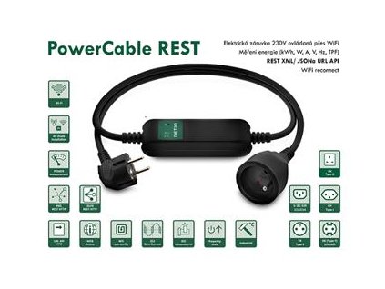 Napájecí kabel REST 101E, chytrý prodlužovací kabel, 1x výstup zásuvka typ E, Wi-Fi, přepěťová ochrana