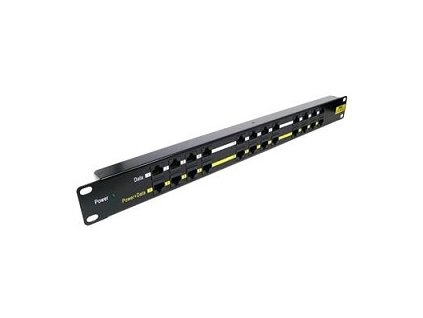 PoE patch panel 12x 10/100BaseT UTP 1U, pasivní PoE injektor s napájením 12x portů LAN