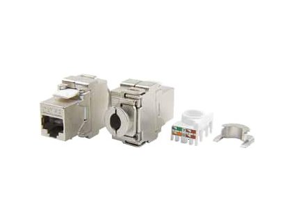 Keystone Cat 5e, stíněný modul RJ45, do zásuvky/patchpanelu, beznástrojový, stříbrný