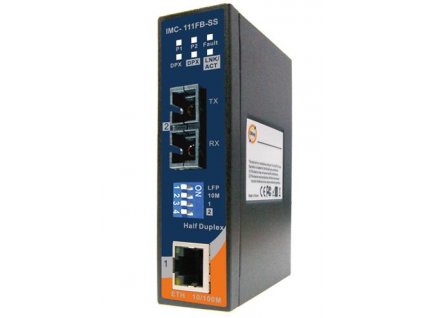 DIN Fast Ethernet Media převodník, Mini Type, neřiditelný, 1x 10/100TX (RJ-45) - 1x 100FX (SM SC), LFP funkc