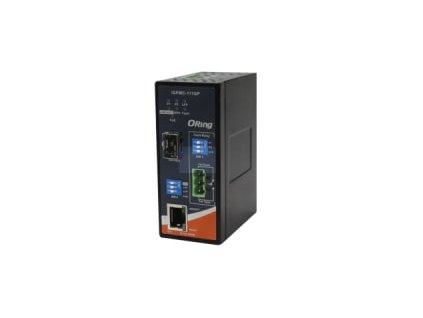 DIN Giga Ethernet Media převodník POE+(30W), Mini velikost, neřiditelný, 1x 100/1000TX (RJ-45) - 1x 100/1000