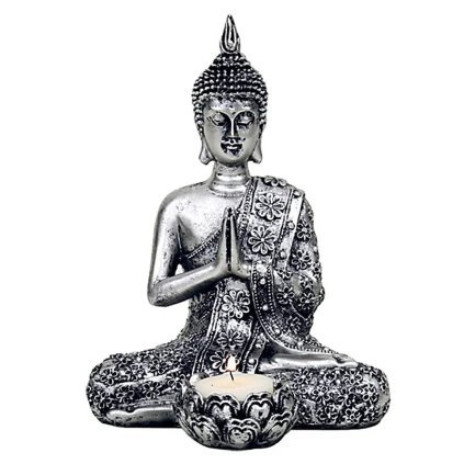 Soška Buddha - Vnitřní harmonie  výška 20,5 cm, lotosová mistička na svíčku