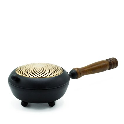 Kovová kadidelnice s rukojetí  s víkem ve stylu mandaly, ze železa, průměr 12 cm