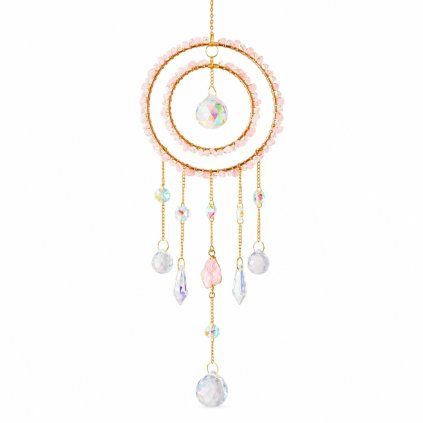 Lapač slunce – Bezpodmínečná láska  s růženínem, Feng Shui energie, délka 55 cm, průměr 12 cm