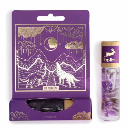 Esenciální olej Roll-On – Klid měsíce  10 ml, s ametystem, pro zklidnění (levandule, heřmánek, cedr, rozmarýn, jalovec)