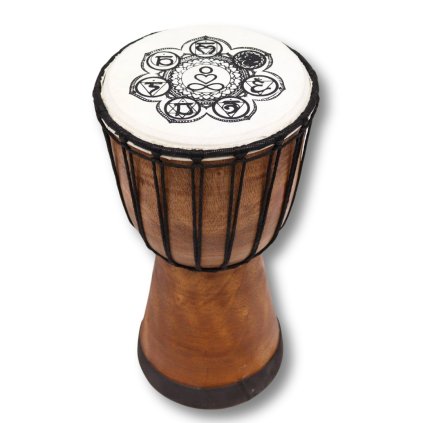 Djembe buben - Mandala 7 čaker  výška 30 cm, vhodné i pro začátečníky, ze dřeva a kůže