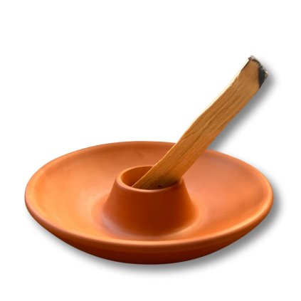 Terakotový stojánek na vykuřovadla  pro Palo Santo, vonné tyčinky, cihlová barva, průměr 13,5 cm