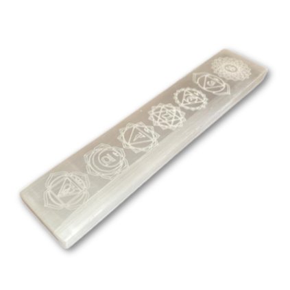 Energetický podtácek – 7 čaker  ze selenitu, délka 20 cm, původ Maroko