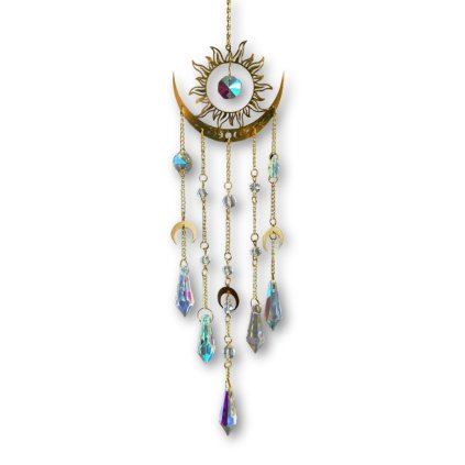 Lapač slunce - Cyklická duše  symbol měsíce s fázemi a slunce, délka 52 cm, Feng Shui energie