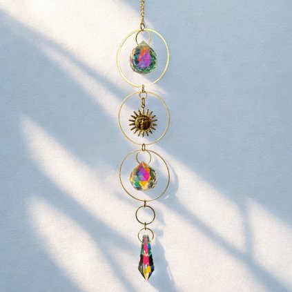 Lapač slunce - Kruhy harmonie  zlaté, Feng Shui energie, symbol slunce, délka 42 cm