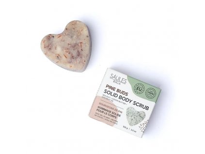 Přírodní peelingové mýdlo - Pupeny borovice  100 g, s mořskou solí, kakaovým máslem, ve tvaru srdce