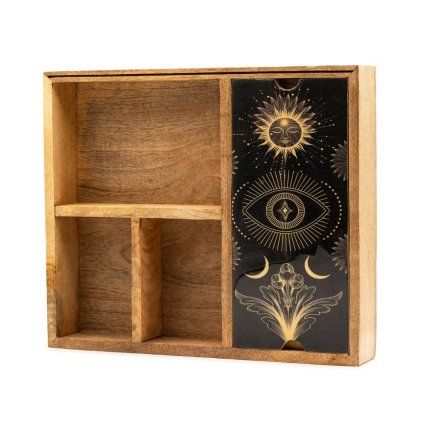 Tarotový box - Oko intuice  mangové dřevo, rozměr 33x28x5 cm, ruční výroba