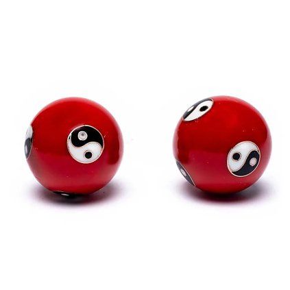 Čínské meditační koule - Jin-jang  červené, z chromované oceli, průměr cca 3,5 cm, v dárkové krabičce