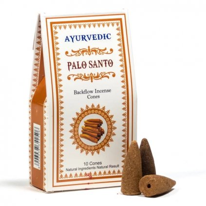 Ájurvédský vonný kužel - Palo Santo  10 ks přírodních vykuřovadel, sestupný kouř, 45 g