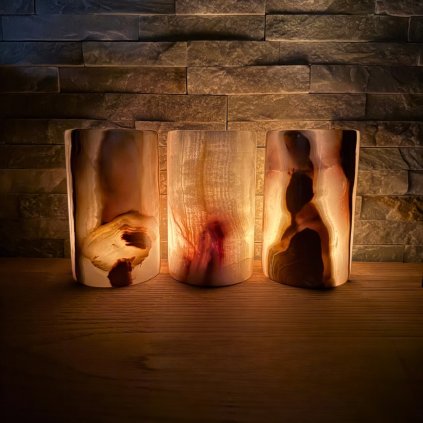 Svícen z přírodního kamene válec L  výška 12 - 14 cm, Pákistánský onyx, na čajovou svíčku