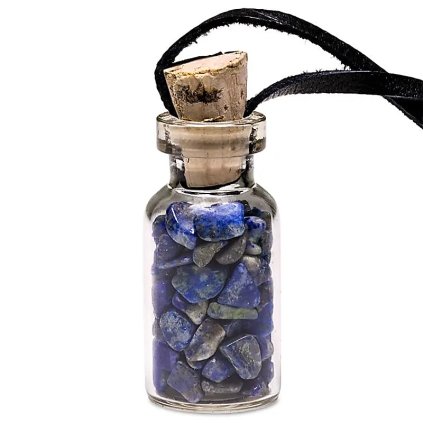 Lapis Lazuli ve skleněné lahvičce  Velikost 4 cm, kožená sňůrka