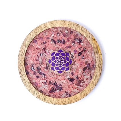 Podtácek se symbolem lotosu  vitalizace vody, s růženínem/ametystem, 10 cm
