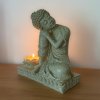 Soška Buddha - Chrám klidu  výška 17,5 cm, lotosový květ na čajovou svíčku
