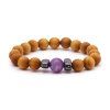 Cedrový náramek s ametystem  z přírodního dřeva, hematit, korálky 10 mm, pružné zapínání