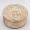 Dřevěný úložný box Buddha  průměr 17,5 cm, bílá rytina, na drobné předměty