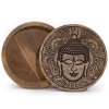 Dřevěný úložný box Buddha  průměr 17,5 cm, černá rytina, na drobné předměty