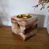 Aromalampa z přírodního kamene  10 * 10 cm, 2 kg, pákistánský onyx, na vonné oleje, 2 kovové mističky