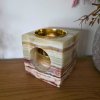 Aromalampa z přírodního kamene  10 * 10 cm, 2 kg, pákistánský onyx, na vonné oleje, 2 kovové mističky