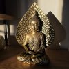 Zlatá soška meditujícího Buddhy  výška 23,5 cm, Bodhi list (list osvícení), thajský styl