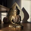 Zlatá soška meditujícího Buddhy  výška 23,5 cm, Bodhi list (list osvícení), thajský styl