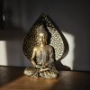 Zlatá soška meditujícího Buddhy  výška 23,5 cm, Bodhi list (list osvícení), thajský styl