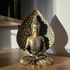 Zlatá soška meditujícího Buddhy  výška 23,5 cm, Bodhi list (list osvícení), thajský styl