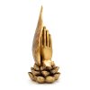 Zlatá soška modlící se ruce  výška 25,5 cm, symbol lotosu a Bodhi listu (strom osvícení)