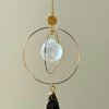 Lapač slunce - Galaktické kruhy  s obsidiánem, broušený krystal, zlatý, 2 pohyblivé kruhy, délka 37,5 cm