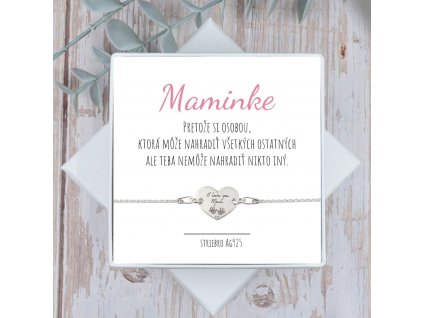 strieborný náramok pre mamu srdiečko s venovaním