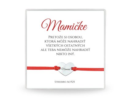 ochranný červený náramok so strieborným srdiečkom pre maminku