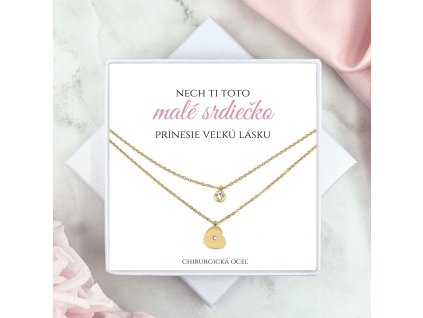 oceľová pozlátená retiaza so srdiečkom a krištálikom v krabičke s venovaním