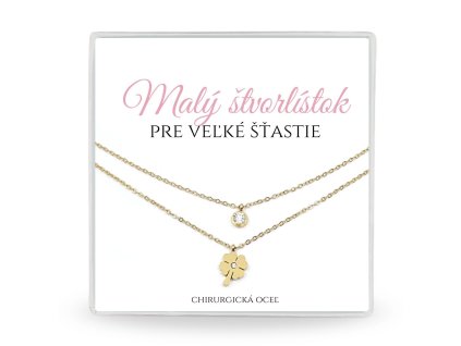 ocelová retiazka s pozláteným štvorlístkom pre šťastie