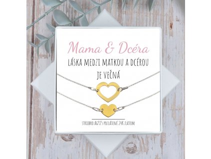 retiazky mama a dcéra pozlátené srdiečka v krabičke s venovaním
