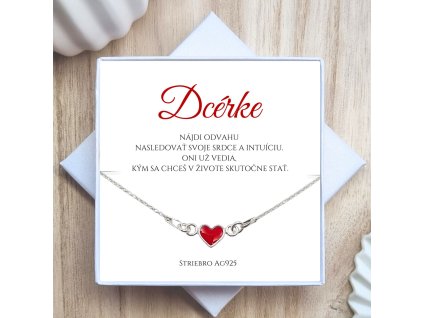 darček pre dcéru strieborná retiazka s červeným srdiečkom
