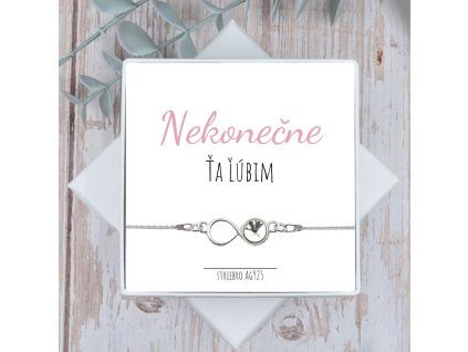 strieborný náramok retiazka s nekonečnom a zirkonom v krabičke s textom