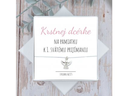 strieborný náramok s anjelikom ako darček k prijímaniu pre krstnú dcéru