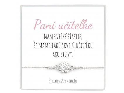 strieborný náramok so zirkónom retiazkový ako darček pre učitelku