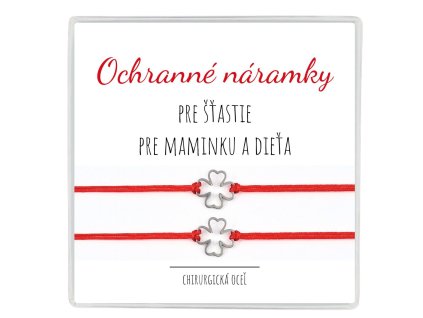 ochranné náramky urieknutia pre mamu a dieťa ocelove štvorlístky pre šťastie v darčekovej krabičke